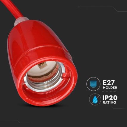 Toitekaabel 1xE27/60W/230V punane/portselan