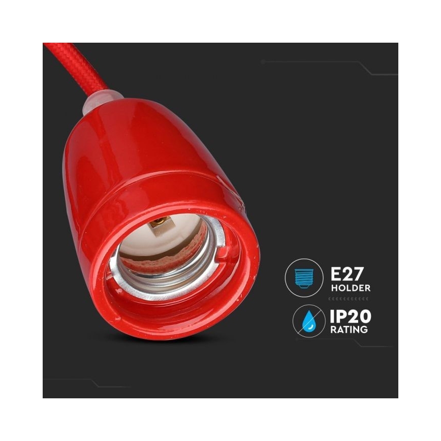 Toitekaabel 1xE27/60W/230V punane/portselan