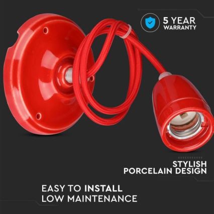 Toitekaabel 1xE27/60W/230V punane/portselan