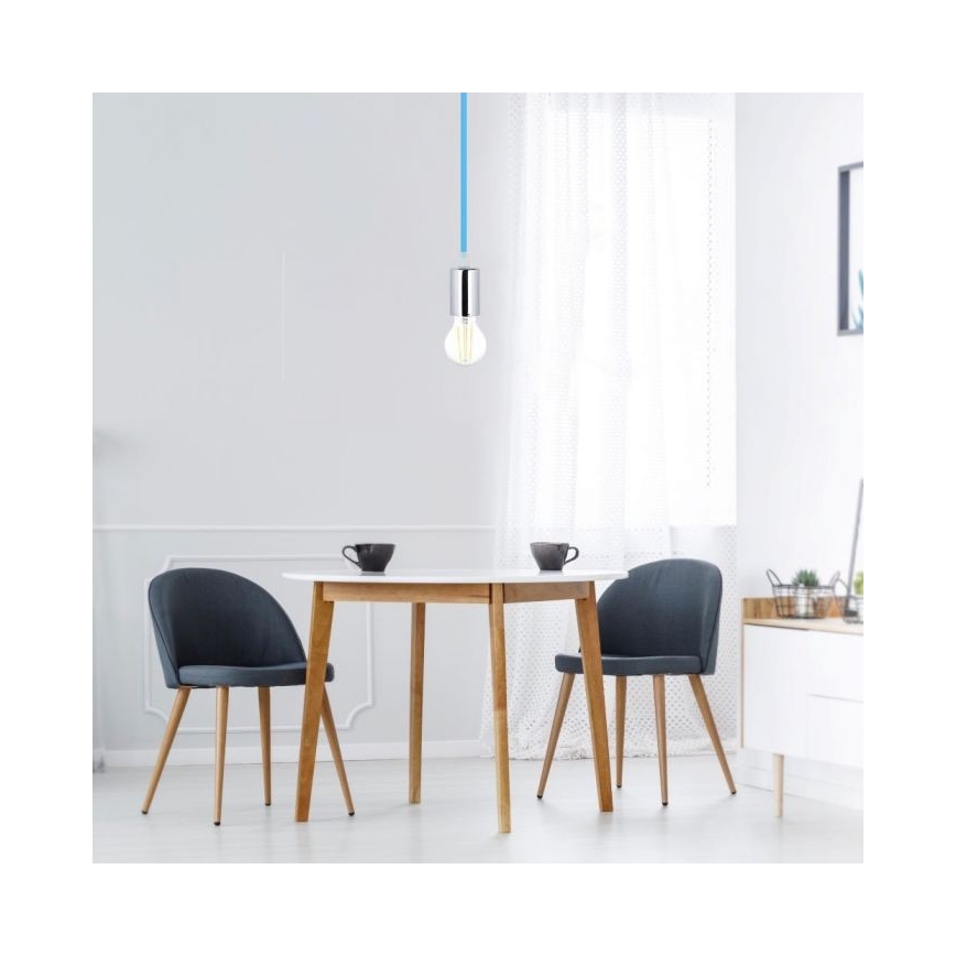 Toitekaabel 1xE27/60W/230V sinine/läikiv kroom