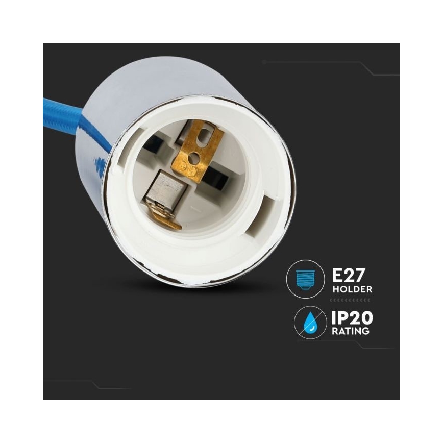 Toitekaabel 1xE27/60W/230V sinine/läikiv kroom