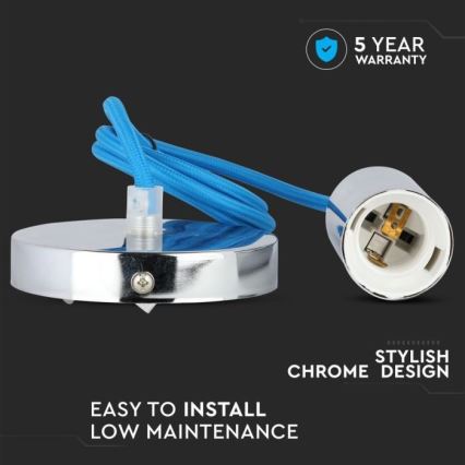 Toitekaabel 1xE27/60W/230V sinine/läikiv kroom