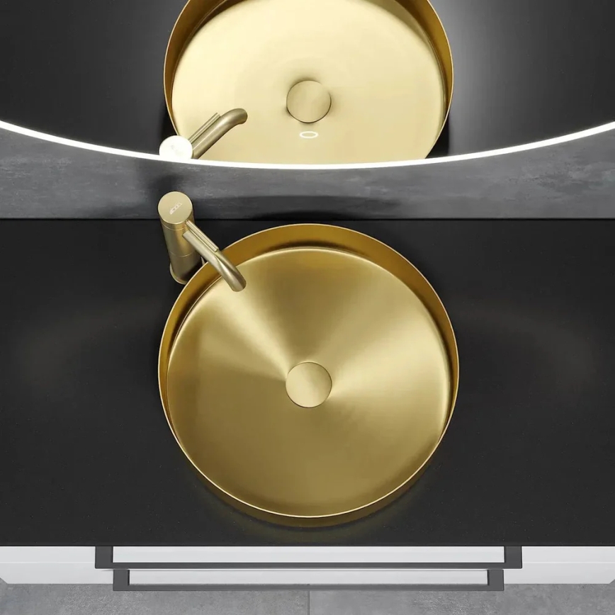 Tööpinnale paigaldatav valamu LJORDAL, Ø 40 cm, teras/messing