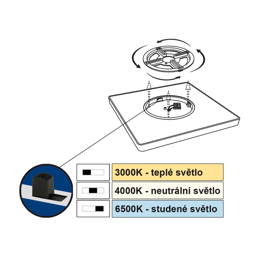 Top Light - LED Laevalgusti REVIT LED/24W/230V 3000/4000/6500K 30x30 cm must
