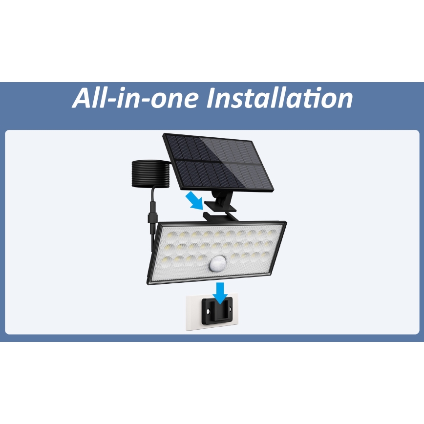 Top Light - LED Päikesepaneeliga prožektor seinale koos anduriga HELEON VARIO LED/8W/3,7V IP65 4000K 2200 mAh + kaugjuhtimispult