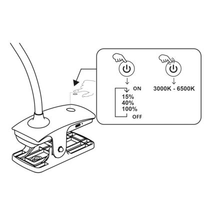 Top Light - hämardatav puutetundlik lauavalgusti klambriga BELLA LED/4,8W/5V 3000-6500K valge
