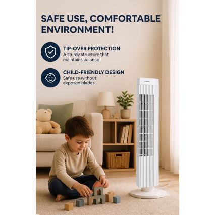 Torni ventilaator 50W/230V 74,5 cm valge