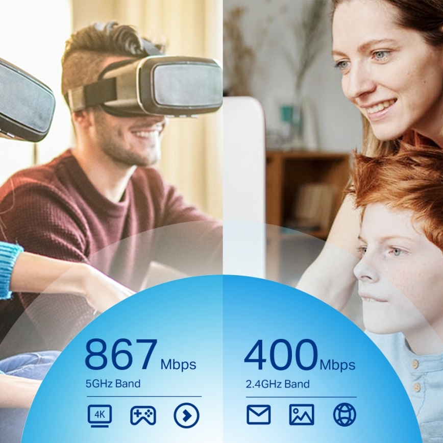 TP-Link - Traadita USB-võrguadapter kõrge võimendusega antennidega Archer T4U Plus Wi-Fi