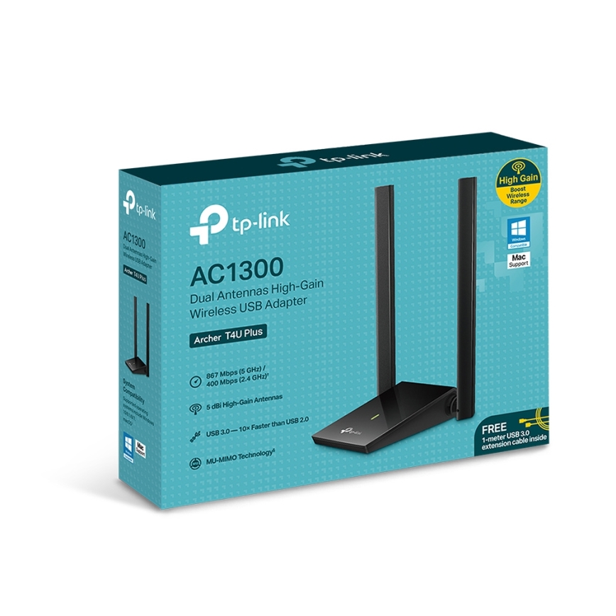 TP-Link - Traadita USB-võrguadapter kõrge võimendusega antennidega Archer T4U Plus Wi-Fi