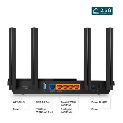 TP-Link - Kaksisageduseline multigigabitne Wi‑Fi 6 ruuter 2,5G pordiga Archer AX55 Pro