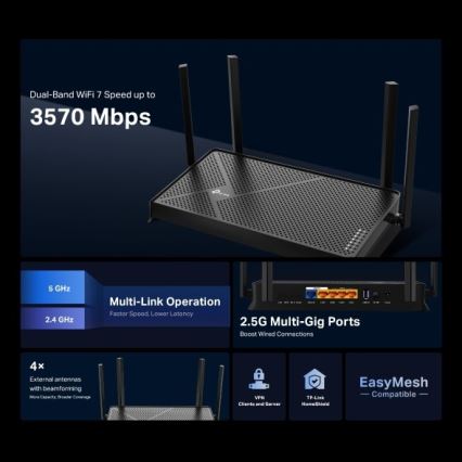 TP-Link - Kahe sagedusribaga Wi-Fi 7 ruuter Archer BE230