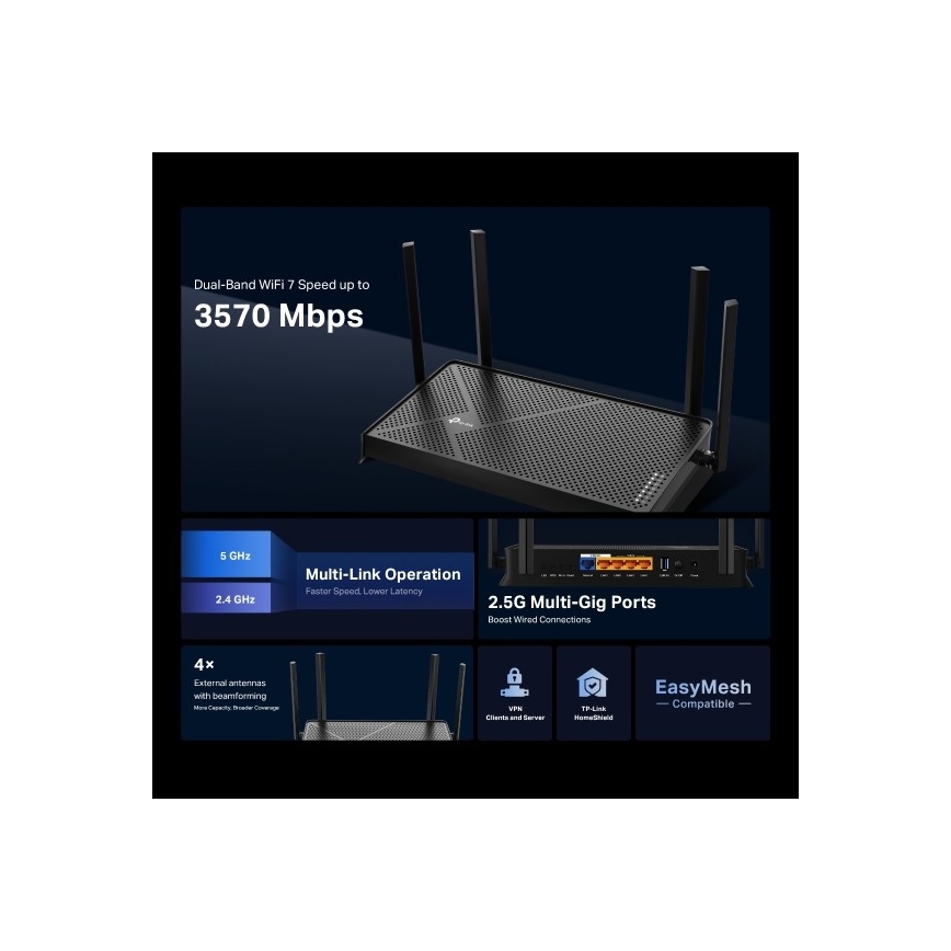 TP-Link - Kahe sagedusribaga Wi-Fi 7 ruuter Archer BE230