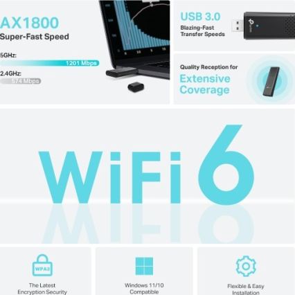 TP-Link - Kaksiribaline traadita USB-adapter Wi-Fi 6 toega Archer TX20U