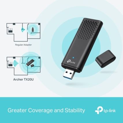 TP-Link - Kaksiribaline traadita USB-adapter Wi-Fi 6 toega Archer TX20U