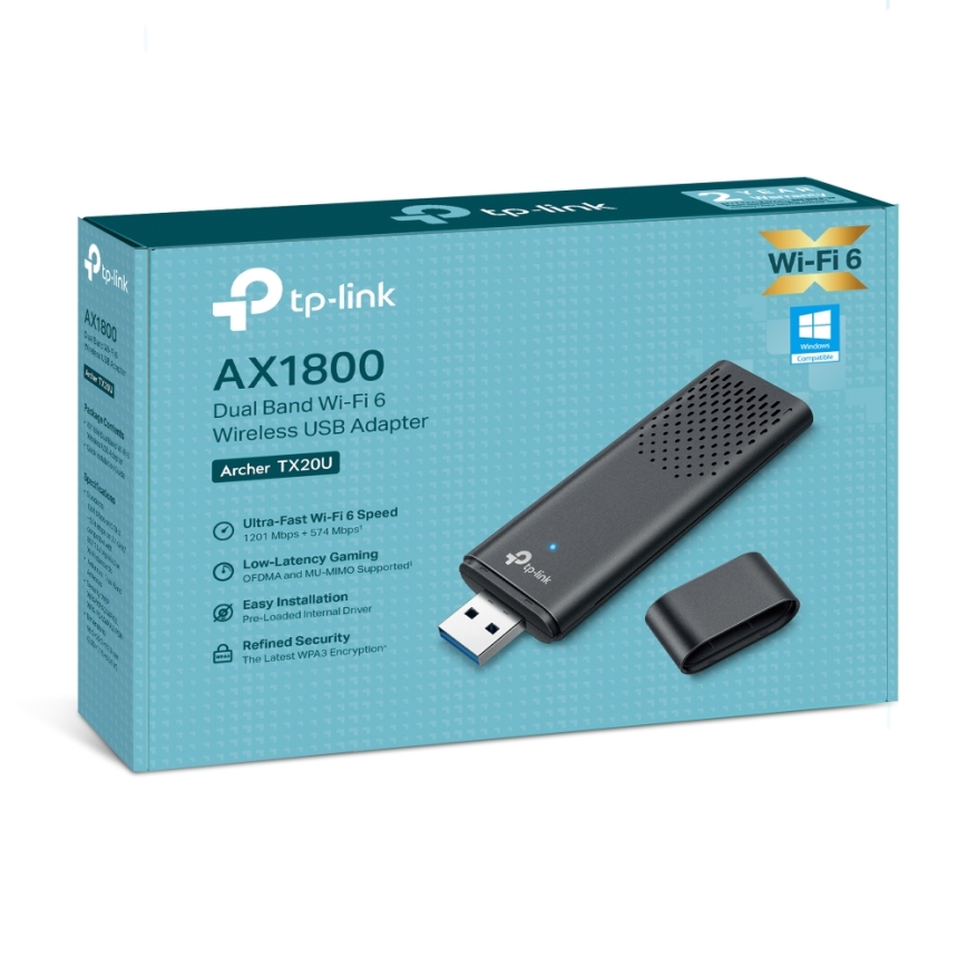 TP-Link - Kaksiribaline traadita USB-adapter Wi-Fi 6 toega Archer TX20U