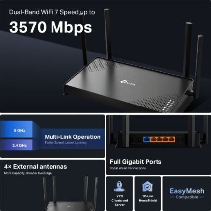 TP-Link - Kakssageduseline Wi-Fi 7 ruuter Archer BE220