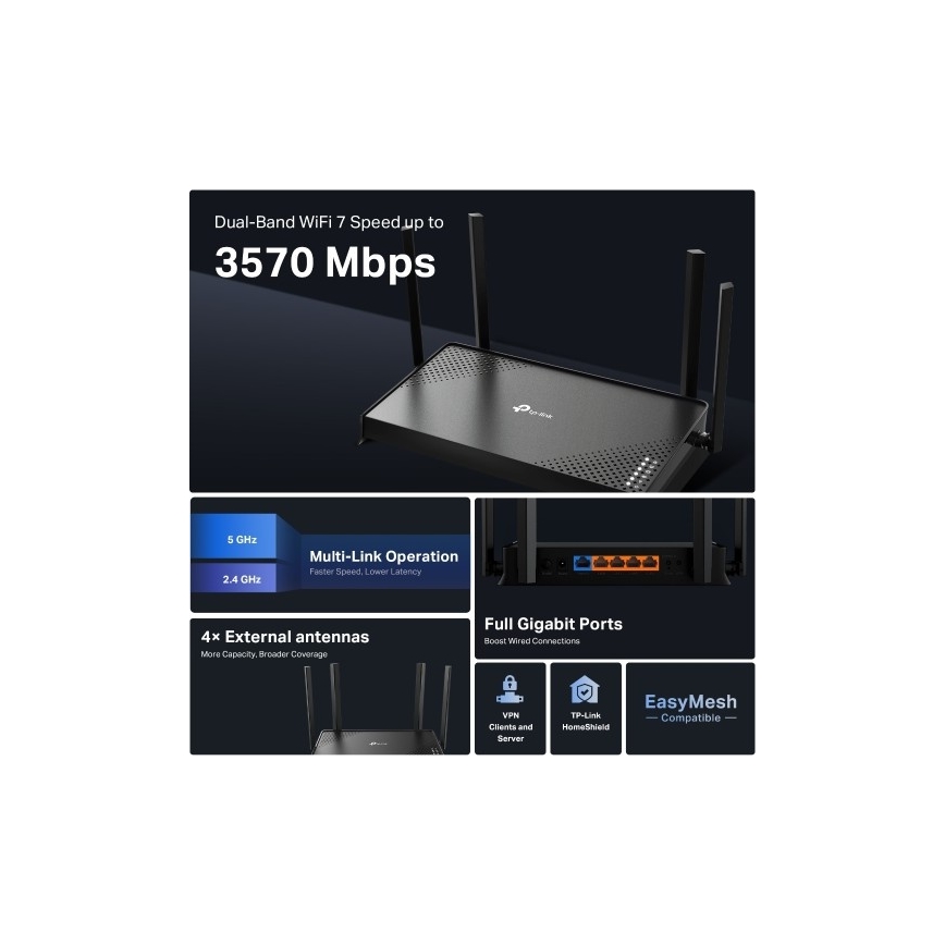 TP-Link - Kakssageduseline Wi-Fi 7 ruuter Archer BE220
