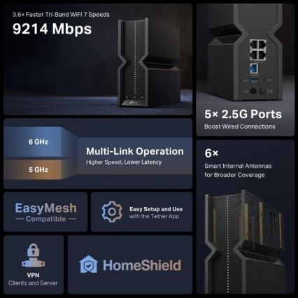 TP-Link - kolmeribaline Wi‑Fi 7 ruuter Archer BE550