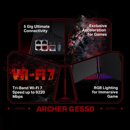 TP-Link - Mänguritele mõeldud kolmikanaline Wi-Fi 7 ruuter Archer GE550