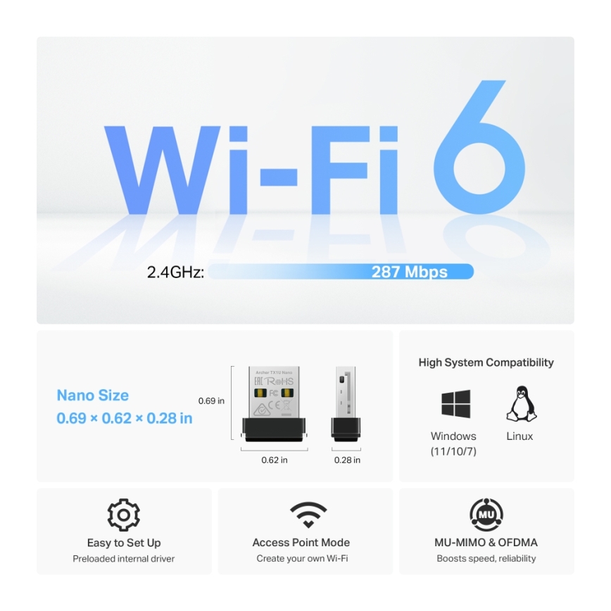 TP-Link - Nano Wi-Fi 6 juhtmevaba USB-adapter