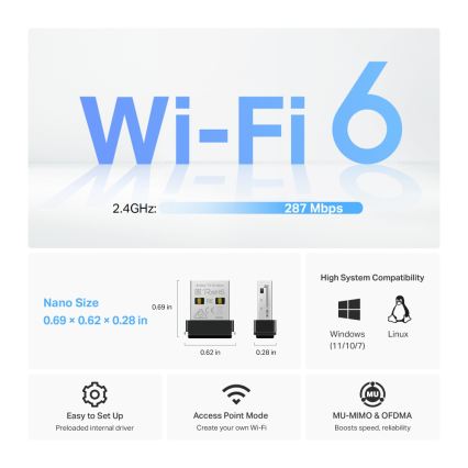 TP-Link - traadita Wi-Fi 6 USB nanoadapter Archer TX1U Nano
