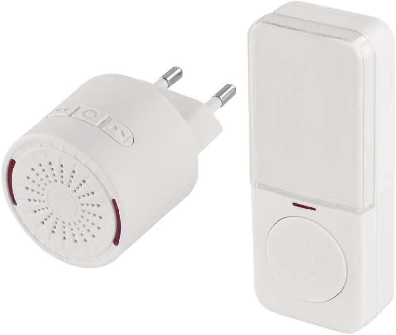 Traadita uksekell pistikusse 230V + 1xCR2032 valge