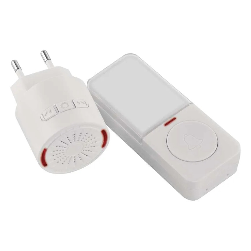 Traadita uksekell pistikusse 230V + 1xCR2032 valge