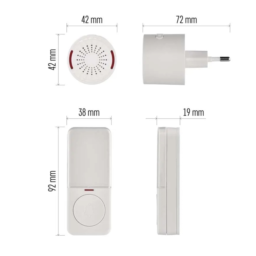 Traadita uksekell pistikusse 230V + 1xCR2032 valge