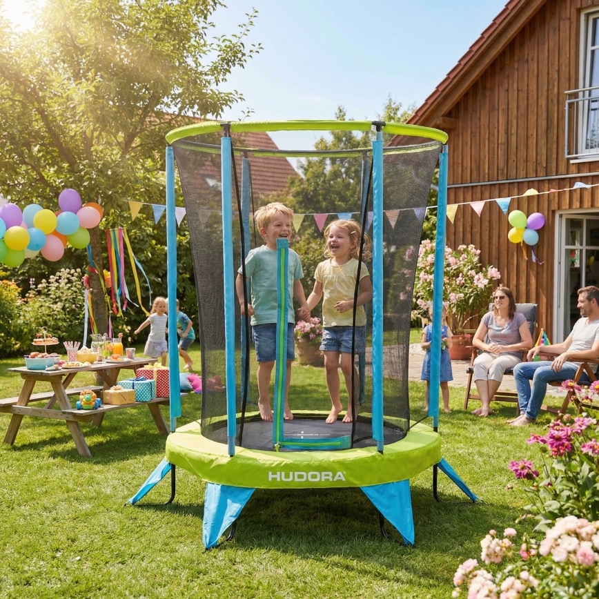 Trampoliin lastele, läbimõõt 140 cm, sinine/roheline