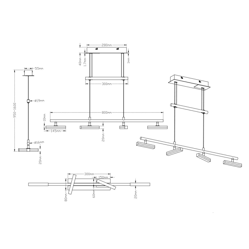 Trio - LED Hämardatav lühter OPIUM 4xLED/4.5W/230V