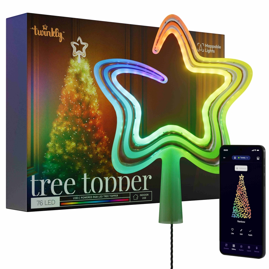 Twinkly - LED RGB Hämardatav jõulutäht TREE TOPPER 76xLED USB Wi-Fi