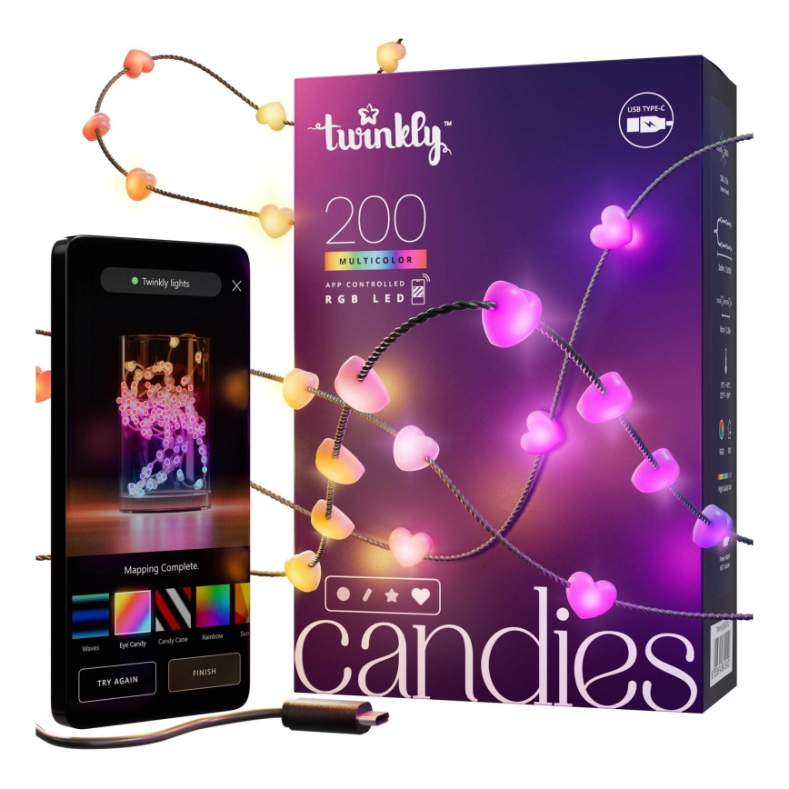 Twinkly - LED RGB Hämardatav jõuluteemaline valguskett CANDIES 200xLED 14 m USB Wi-Fi