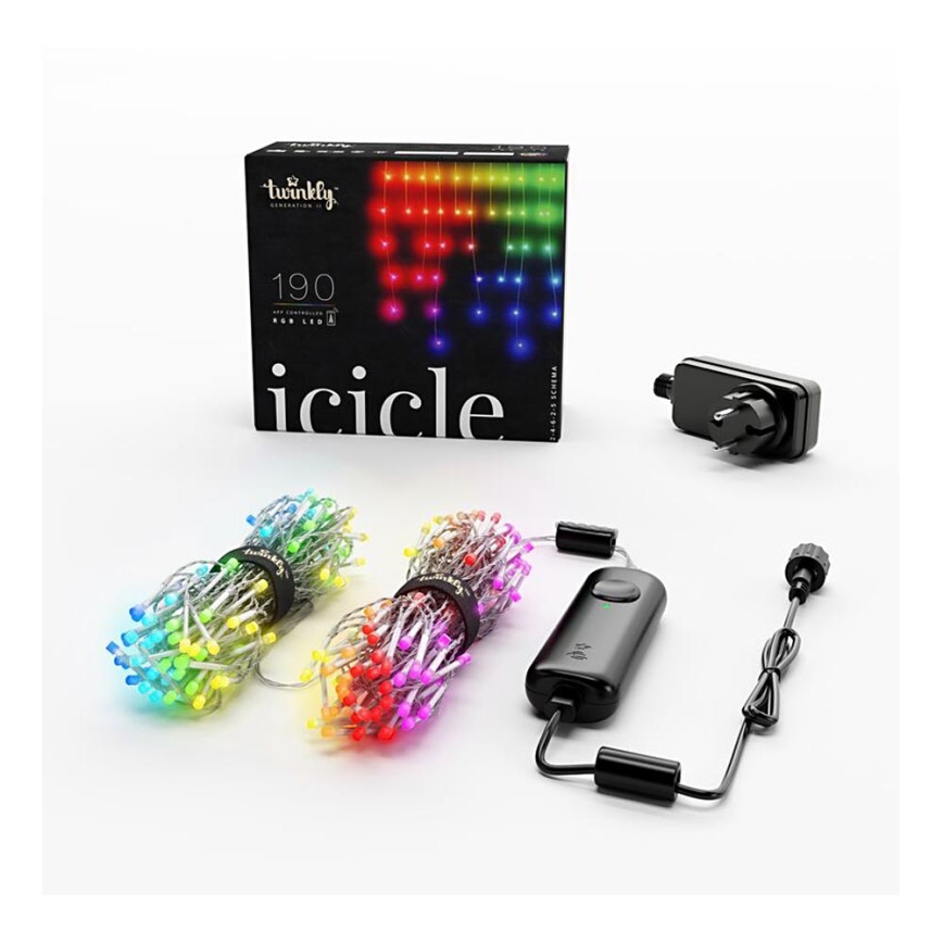 Twinkly - LED RGB Väli hämardatav jõuluteemaline valguskardin ICICLE 190xLED 11,5m IP44 Wi-Fi