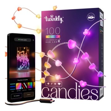 Twinkly - RGB-LED hämardatav valguskett CANDIES 100 LED 8 m USB Wi‑Fi
