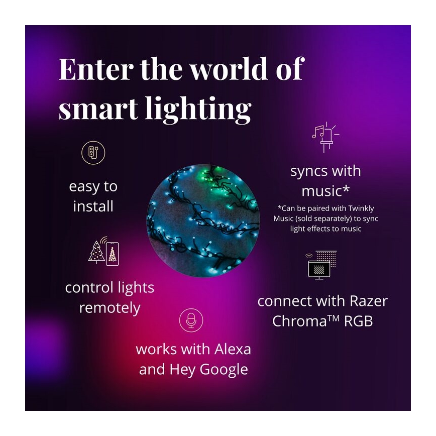 Twinkly - LED RGBW Hämardatav väli valguskett CLUSTER 400xLED 9,5m IP44 Wi-Fi