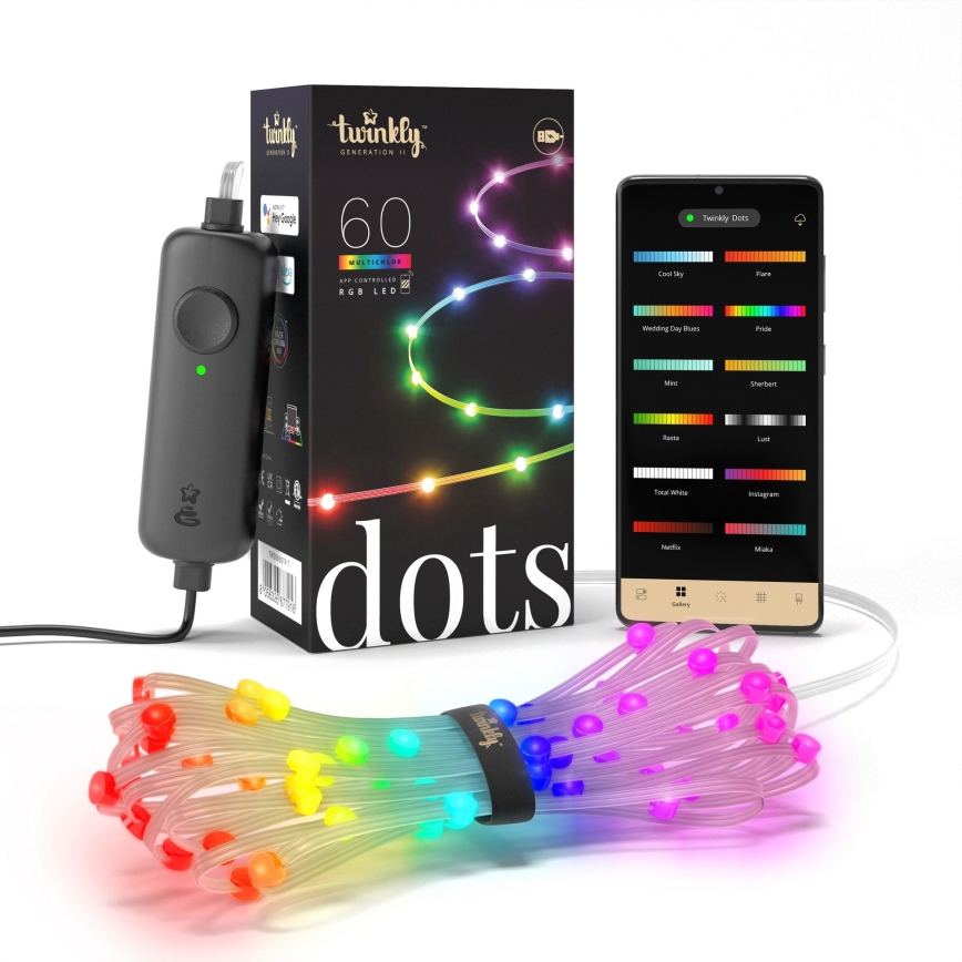 Twinkly - DOTS RGB-LED hämardatav valgusahel 60× LED, 7 m, USB, Wi‑Fi