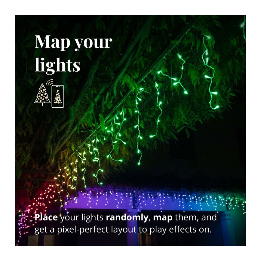 Twinkly - LED RGBW Hämardatav väli Jõuluteemaline valguskardin ICICLE 190xLED 11,5m IP44 Wi-Fi