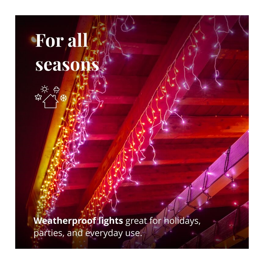 Twinkly - LED RGBW Hämardatav väli Jõuluteemaline valguskardin ICICLE 190xLED 11,5m IP44 Wi-Fi