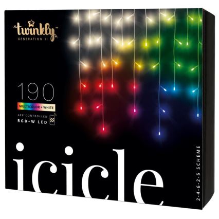 Twinkly - LED RGBW Hämardatav väli Jõuluteemaline valguskardin ICICLE 190xLED 11,5m IP44 Wi-Fi