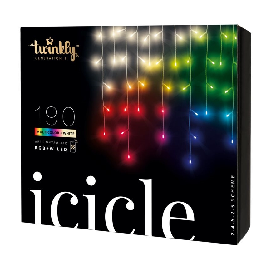 Twinkly - LED RGBW Hämardatav väli Jõuluteemaline valguskardin ICICLE 190xLED 11,5m IP44 Wi-Fi