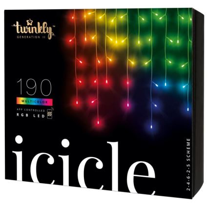 Twinkly - LED RGB Väli hämardatav jõuluteemaline valguskardin ICICLE 190xLED 11,5m IP44 Wi-Fi