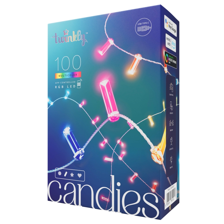 Twinkly - LED RGB Hämardatav jõuluteemaline valguskett CANDIES 100xLED 8 m USB Wi-Fi