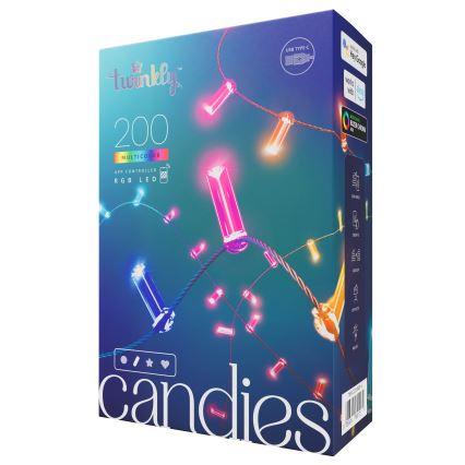 Twinkly - LED RGB hämardatav valguskett CANDIES 200xLED 14 m USB Wi-Fi