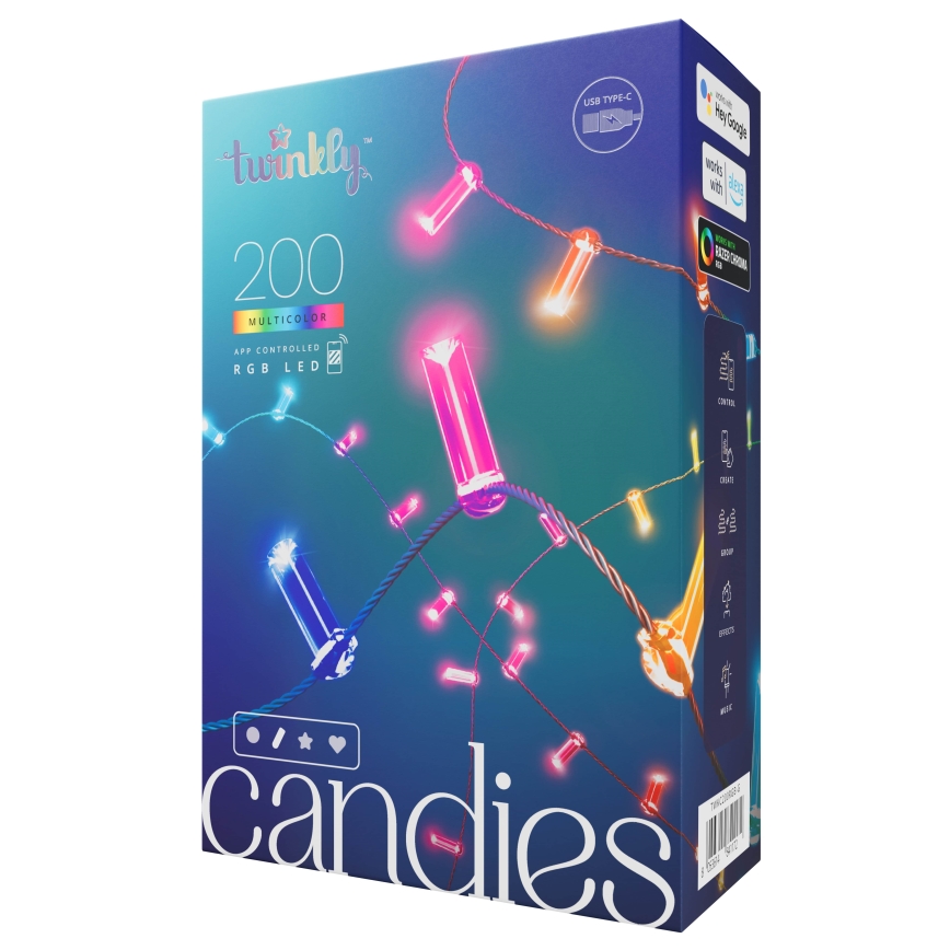 Twinkly - LED RGB hämardatav valguskett CANDIES 200xLED 14 m USB Wi-Fi