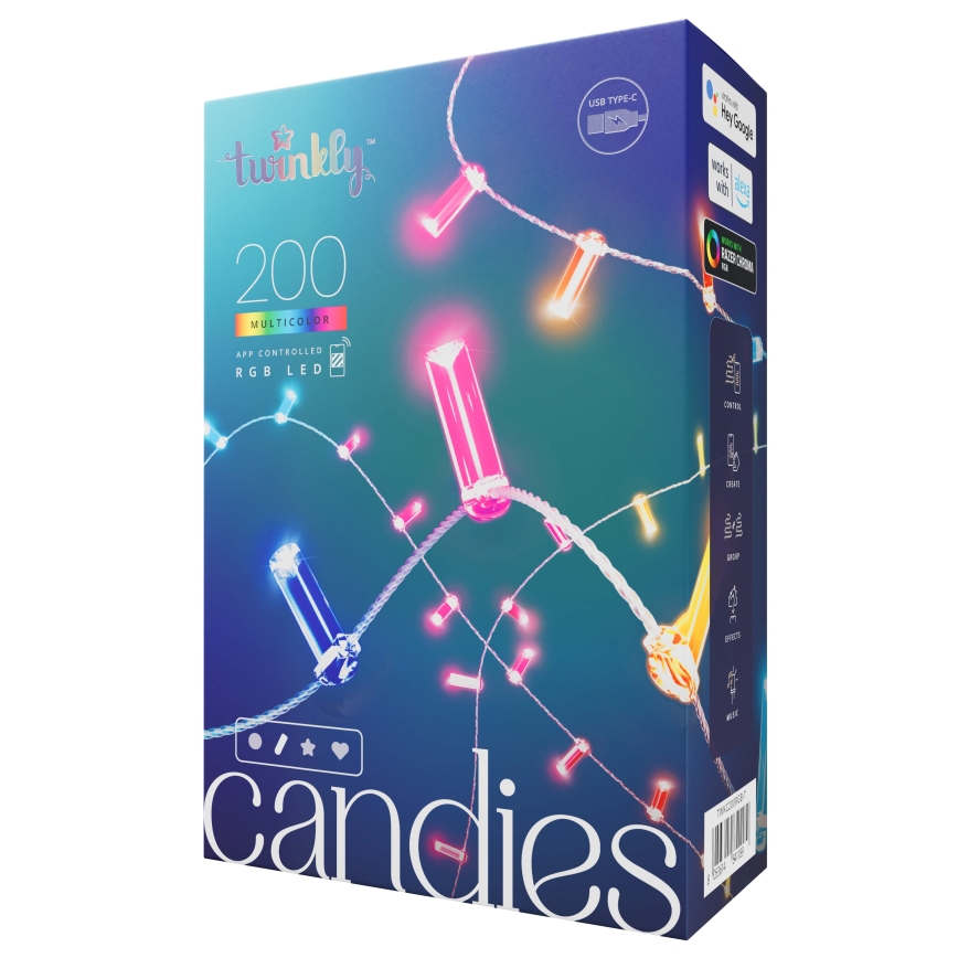 Twinkly - LED RGB Hämardatav jõuluteemaline valguskett CANDIES 200xLED 14 m USB Wi-Fi