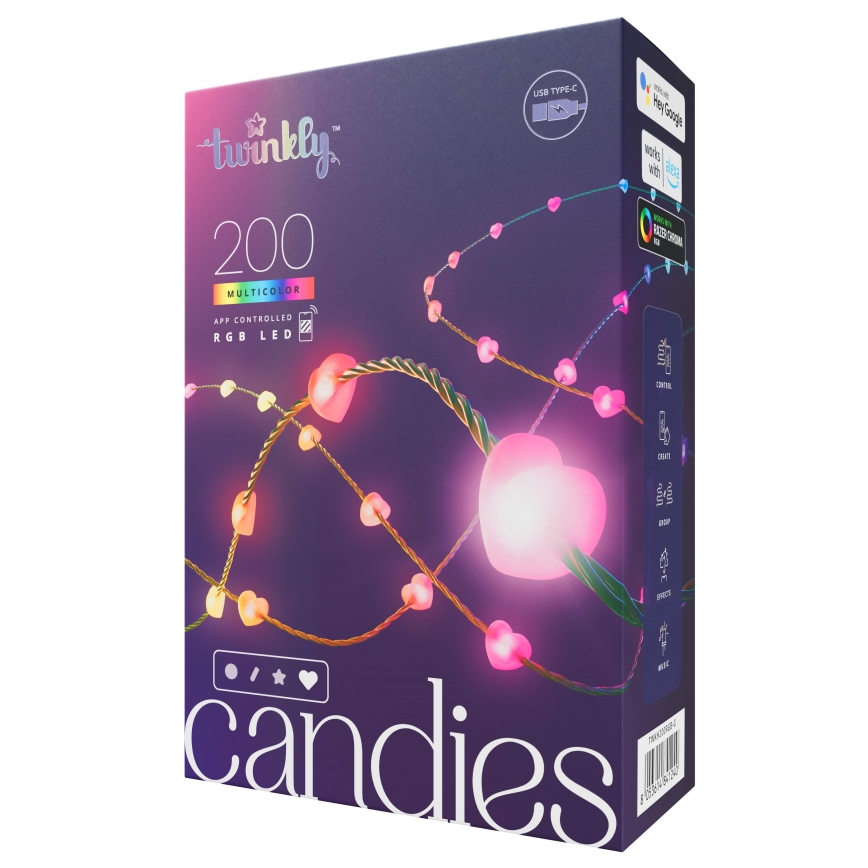 Twinkly - LED RGB Hämardatav jõuluteemaline valguskett CANDIES 200xLED 14 m USB Wi-Fi