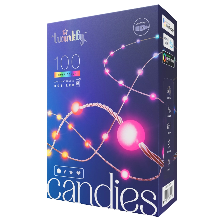 Twinkly - LED RGB Hämardatav jõuluteemaline valguskett CANDIES 100xLED 8 m USB Wi-Fi