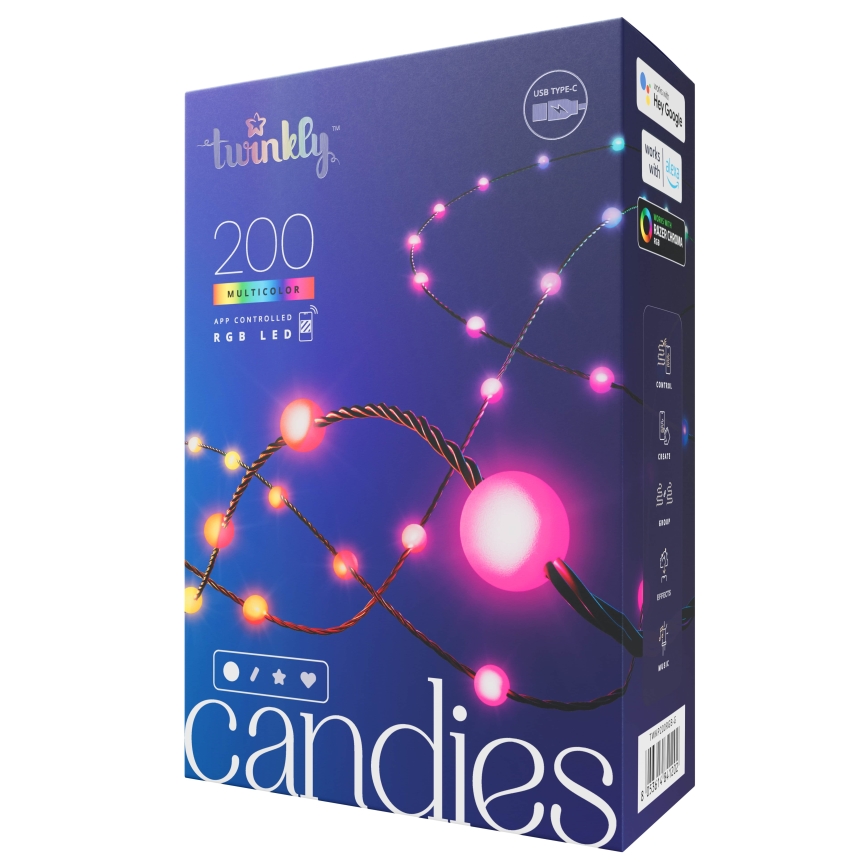 Twinkly - LED RGB Hämardatav jõuluteemaline valguskett CANDIES 200xLED 14 m USB Wi-Fi