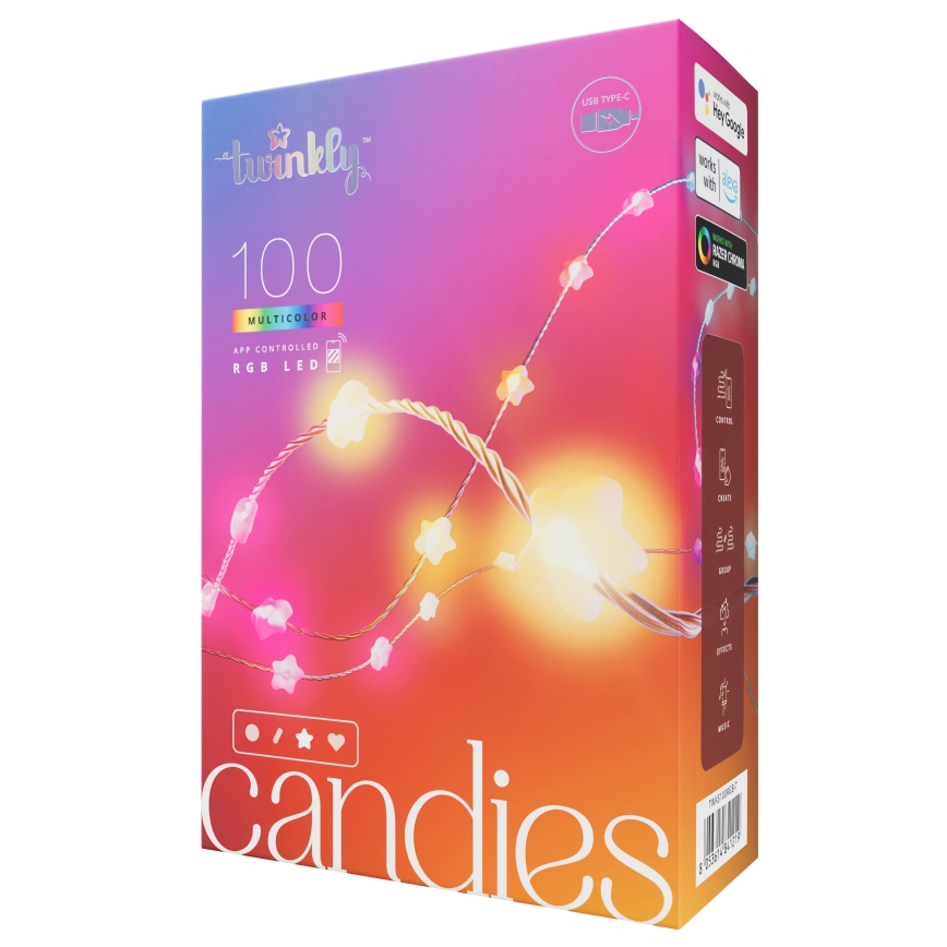 Twinkly - LED RGB Hämardatav jõuluteemaline valguskett CANDIES 100xLED 8 m USB Wi-Fi