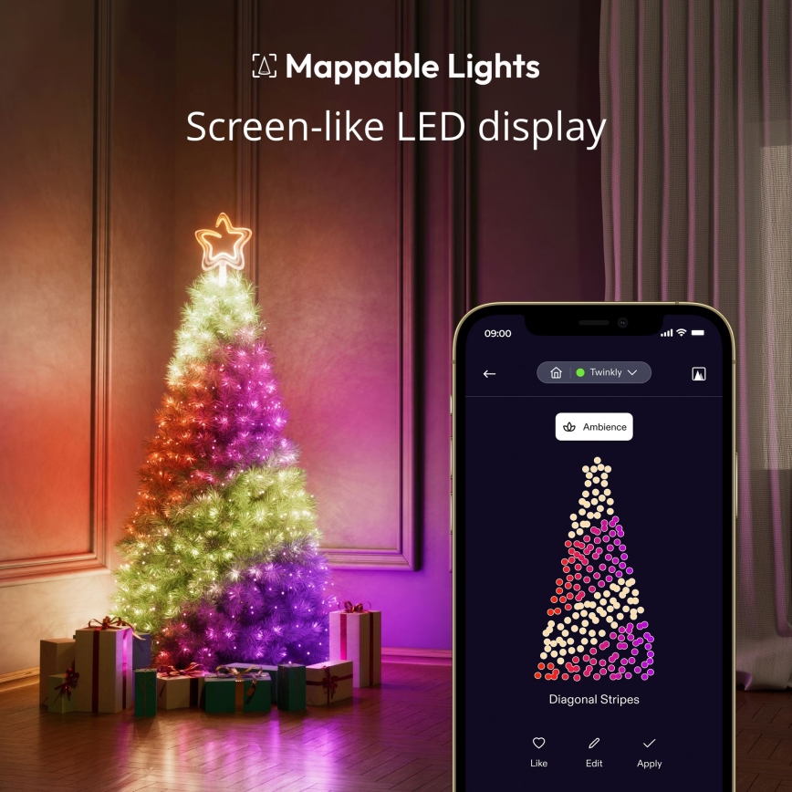 Twinkly - LED RGB Hämardatav jõulutäht TREE TOPPER 76xLED USB Wi-Fi